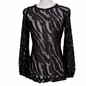 Hilton Hollis- NWT Black Sheer Tiger Print Velvet Burnout Longsleeve Top